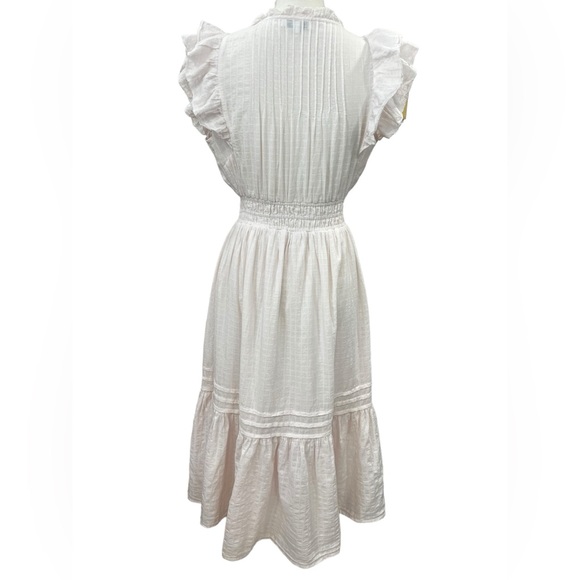 Sam Edelman Kenna Pink Ruffle Midi Dress. Size Small Cotton Pullover V Neck - Picture 8 of 17